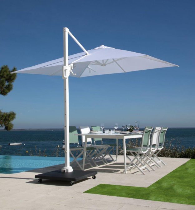 Parasol déporté Elios 3×3 m orientable blanc toile blanc (1)