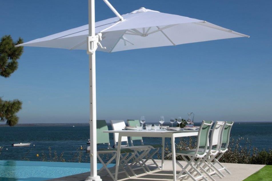 Parasol déporté Elios 3×3 m orientable blanc toile blanc (1)